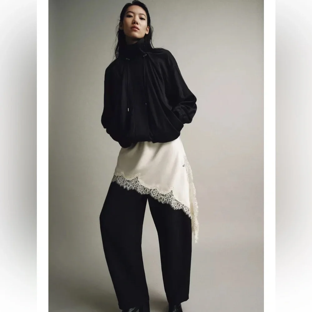 Zara ZW COLLECTION FLOWY PANTS linen blend black Sz XL - Picture 8 of 14